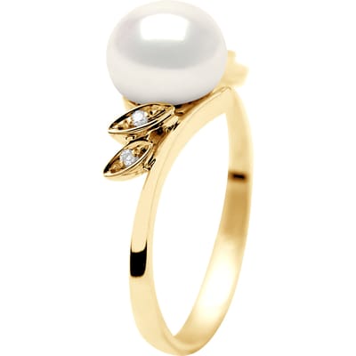 Zoetwater Parel Ring 7-8 mm en 0020 Cts Diamond Jewellery Yellow Gold