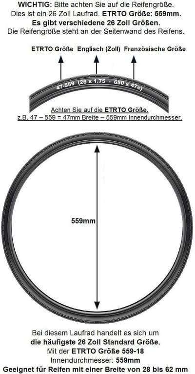 26 inch achterwiel met holle kamer V-Prof velg en 7-voudige krans