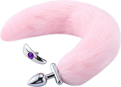 Buttplug met staart op losse schroef - roze