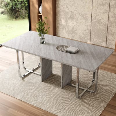 DESMIU Eettafel - Moderne Rechthoekige Tafel Met Stevige Metalen Poten - Ruim Voor Woonkamer En Eetkamer - MDF En Metaal - Grijs - 180x80x75 Cm