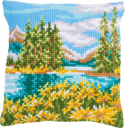 Vervaco - Kruissteekkussen kit - Berglandschap met meer - PN-0197713 - Borduren - Borduurpakket - Borduurpakket volwassenen - Borduurpakket kind