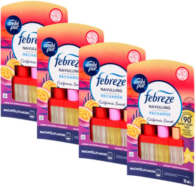 Ambi Pur Febreze elektrische luchtverfrisser navulling California Sunset - voordeelverpakking 4x20ml