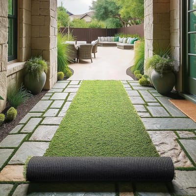 Sweet Home Stores Levensecht kunstgras loper tapijt 3 x 25 cm binnen/buiten met drainagegaten, aanpasbaar vloerkleed voor achtertuin, terras, garage tapijt, 2'7 x 25'