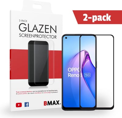 2-pack BMAX geschikt voor de Oppo Reno 8 - Full Cover - Gehard glas - Google screenprotectors - Telefoonaccessoires - Telefonie & Accessoires - Beschermglas - Glas screenprotectors - Zwart