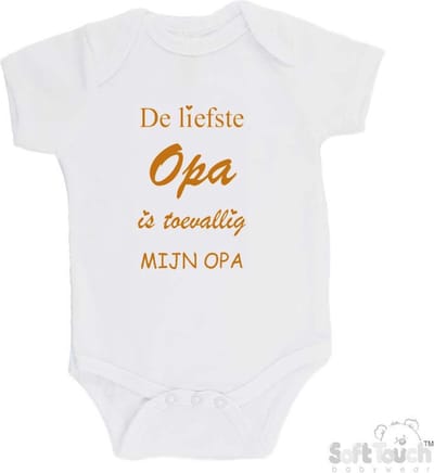 100% katoenen Romper "De liefste opa is toevallig mijn opa" Unisex Katoen Wit/tan Maat 62/68