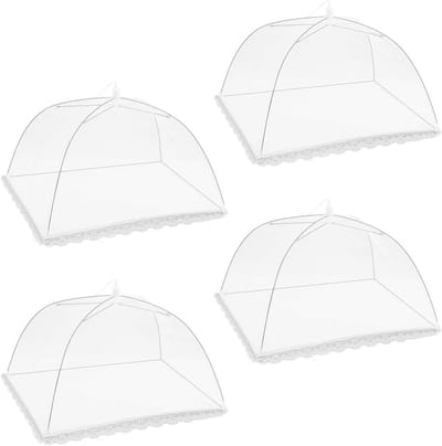 Set van 4 Vouwbare Voedselafdekkingen van Wit Gaas - Ideaal voor Feesten, Picknicks en Kamperen, 32x32 cm