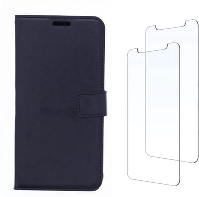 LuxeBass hoesje geschikt voor Samsung Galaxy Note 10 Plus hoesje book case + 2 stuks Glas Screenprotector zwart gsm hoesje - telefoonhoes - telefoonhoesjes - beeldscherm - scherm - tempered glas