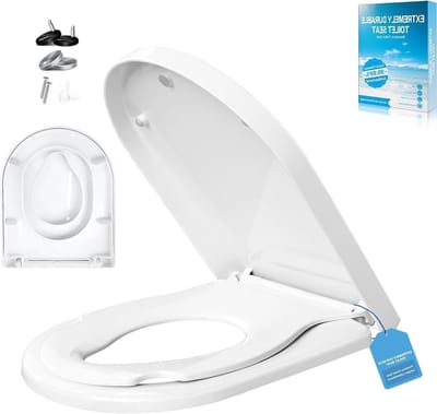 Toiletbril met kinderzitje - Dubbele toiletbril - Gezinsgebruik op het toilet - Snelontgrendelingsfunctie - 44 x 36 centimeter - Wit