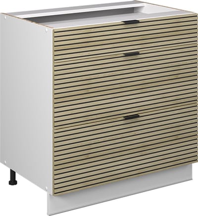 Vicco Fame-Line Keukenonderkast – 80 cm met 3 laden, WB Antraciet Eiken paneel