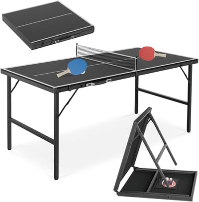 Inklapbare Tafeltennistafel 152,5 x 76 x 71 cm - Mini Pingpongtafel met Net, 2 Batjes & 5 Ballen - MDF - Opvouwbare Tafeltennistafel voor Binnen - Zwart