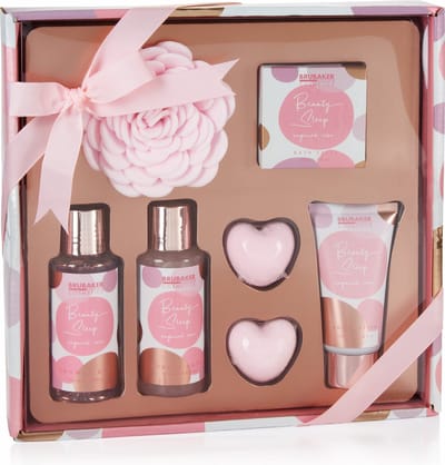 BRUBAKER Cosmetics Bad- en Doucheset Beauty Sleep Sugared Rose - Rozengeur - 7-Delige Geschenkset - Cadeautip Vrouw - Cadeau Idee - Roze Roségoud - Cadeau