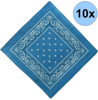 Fako Fashion - Bandana - Hoofddoek - Mondbescherming - Zakdoek - Paisley - Turquoise - 10 Stuks