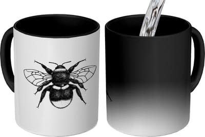 Magische Mok - Foto op Warmte Mokken - Koffiemok - Hommel - Botanisch - Retro - Insecten - Magic Mok - Beker - 350 ML - Theemok