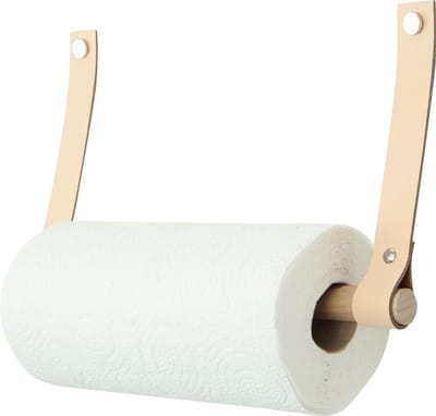 Handles and more® - Leren keukenrolhouder - Kleur: Naturel - Roldrager: rondhout - keukenrolhouder aan wand