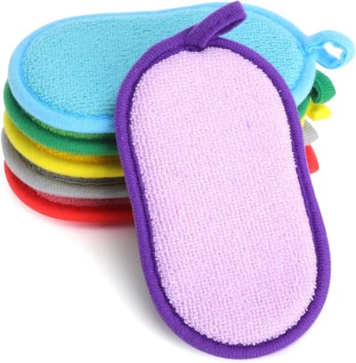 Set van 6 Wasbare Sponsen met Ophangkoord, Microvezel Keukenspons voor Grondige Reiniging, 16 x 10 x 2 cm, Dubbelzijdige Sponsen voor Keuken en Huishouden