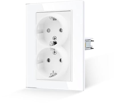 Solidchoice - Dubbel Stopcontact met Haken, Gehard Glas, Wit
