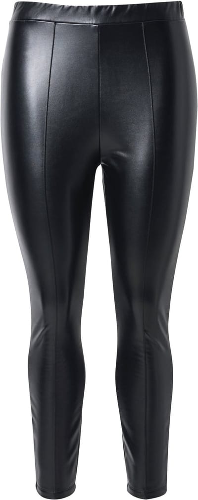 Ulla Popken - Dames - legging lederlook slanke pijpen elastische tailleband - Zwart - Maat 42+