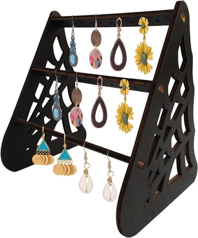 Sieradenopbergdoos voor Houten Oorbellen met Spider Web Design en 36 Compartimenten voor Dames en Meisjes in Zwart