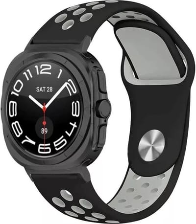 Strap-it Siliconen sport bandje met druksluiting - geschikt voor Samsung Galaxy Watch Ultra 2 (2026) / Ultra (2024/2025) - zwart/grijs