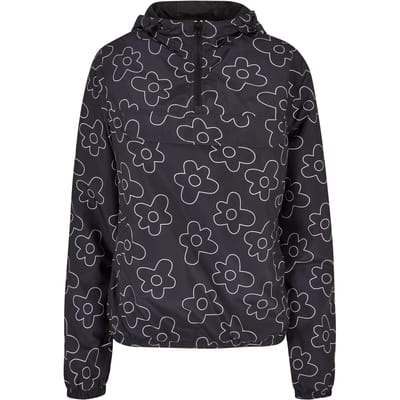 Urban Classics - AOP blackflower Pullover Jas - S - Zwart/Wit