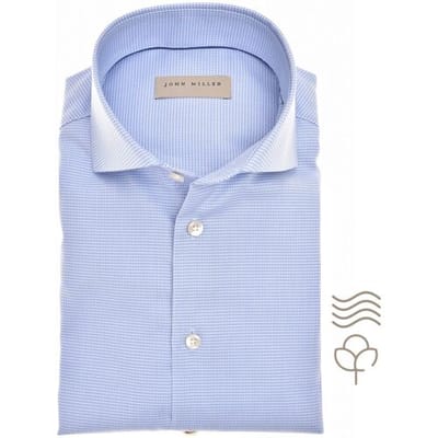 John Miller Overhemd Fine Check Pattern Cotton Easy Care Midden Blauw / male
