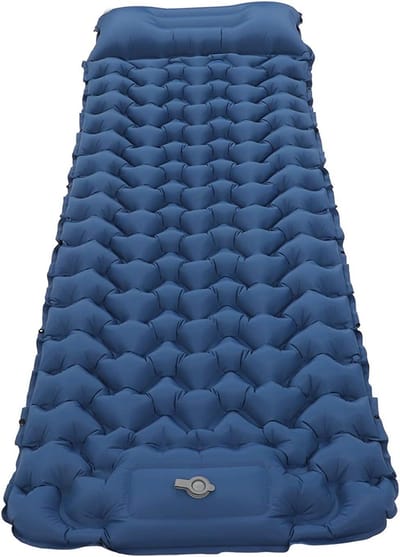 Opblaasbaar Slaapmatje - Luchtbed Kamperen - Buiten Ontspannen - Voet Opblaasbaar - 32x17x10 cm - Donkerblauw