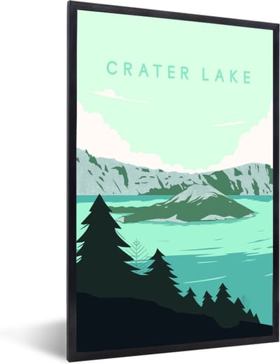 Fotolijst incl. Poster - Landschap - Oregon - Amerika - Crater lake - USA - Illustratie - 80x120 cm - Posterlijst