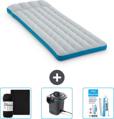Intex Campingmat - Twijfelaar - 72 x 189 x 20 cm - Blauw - Inclusief Hoeslaken - Pomp en Reparatieset