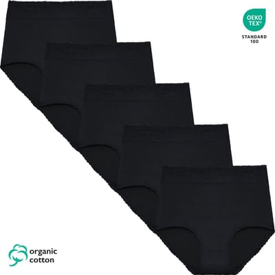 Dames Slip - Hoge Taille Slip - 5-Pack - Maat M - Zwart - Organisch Katoen - Dames Ondergoed - Lingerie