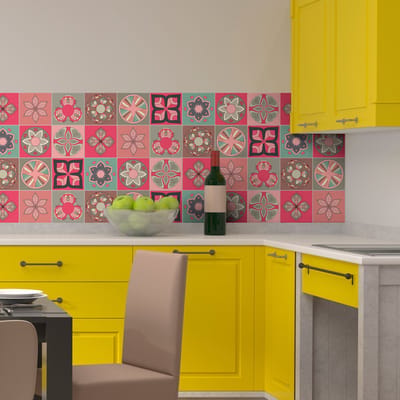 Zelfklevende tegelmuurstickers voor keuken en badkamer - 9 Santiago cementtegelstickers - 9 stickers 10x10cm