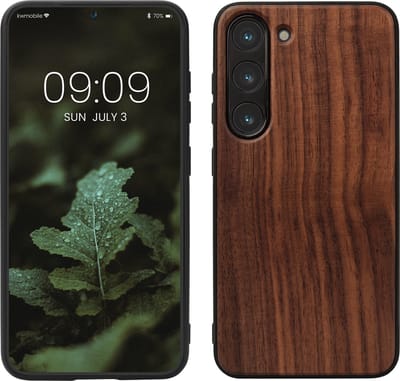 kwmobile telefoonhoesje geschikt voor Samsung Galaxy S23 - Hoesje met bumper in donkerbruin - Backcover - hout