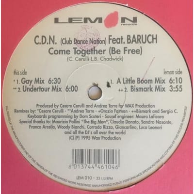 12-inch Plaat CLUB DANCE NATION - Come Together (Wees vrij) LEM010 Lemon Records 1995 Italië Dance & Electronica Gebruikt gray