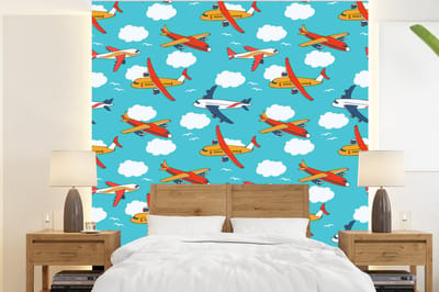 Behang - Fotobehang Patronen - Vliegtuig - Wolk - Lucht - Jongen - Kindje - Kinderen - Kids - Breedte 220 cm x hoogte 240 cm