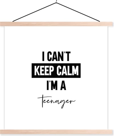 Posterhanger incl. Poster 40x40 cm - Schoolplaat - Kinderen - Quote - Zwart - Wit - Textielposter - Blanke latten