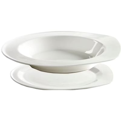 Serax – Bordenset met XL-Bord en Diep Bord – 32,7 cm & 25,1 cm – Met Modern Minimalistisch Design & Ruime Formaten – Voor Diner en Presentatie – Wit Porselein