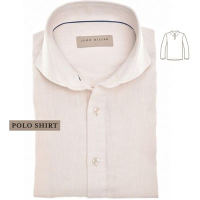 John Miller Polo Loose Fit Cutaway Collar Linnen Cotton Blend Sandy / male
