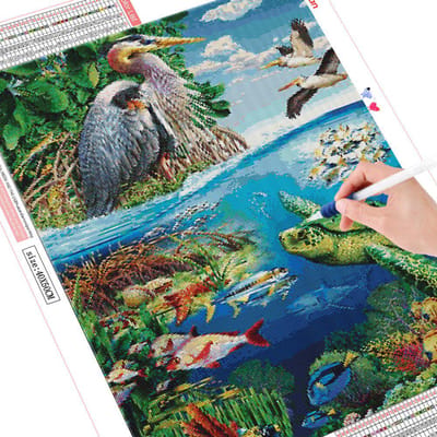 Peinture Diamant Paysage Océan Broderie Diamant Animaux Foret Complet Diamant Carré Mosaïque 20X30CM blue