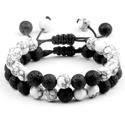 Verbindingsarmbanden - Set van 2 - Natuursteen - Zwart & Wit - Koppelarmband - EmmyRovi