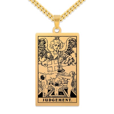 Tarot Ketting XX: Het Oordeel / Judgement - Goudkleurig Stainless Steel - Grote Arcana uit Rider-Waite Geïnspireerd - 60cm - Pax Amare