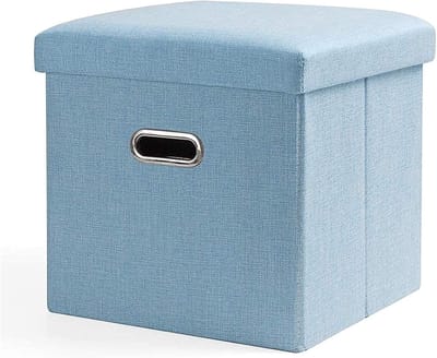 Opbergkruk - Voetenbank Ottomaan - Extra Zitten - Opvouwbaar Design - 31x31x31cm - Blauw