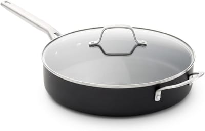 Hapjespan met deksel - Koekenpan - Dagelijks koken - Hard geanodiseerd - 5 Qt. - Zwart