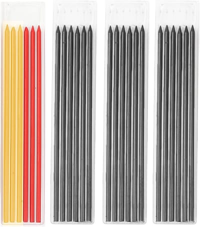 Diepe gaten potloodvullingen 2,8 mm - waterdichte koolstof markeerstiften voor houtbewerking, architectuur en bouw, 24 stuks (18 zwart, 3 rood, 3 geel)