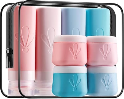 Reisflessen Set voor Toiletartikelen - 8 Stuks, Lekbestendige Containers en CAA Goedgekeurde Toilettas