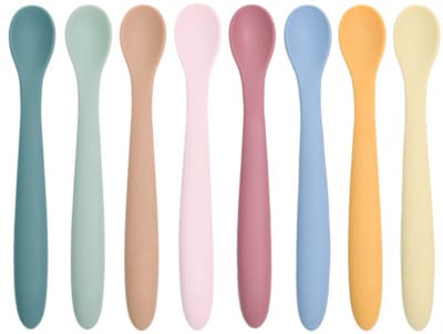Siliconen babylepel, 8 stuks babylepel, 6 maanden leren, voedingsgerei, speenbenodigdheden, trainingslepels, vaatwasser en kookwasbaar