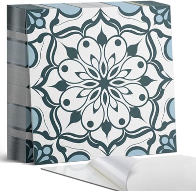 Coloray Plaktegels - Bloemenmandala patroon Zelfklevende Tegels - 20 cm x 20 cm - Zwart Plaktegels - 20 stuks - Vierkant PVC Tegels - Plaktegels Badkamer - Plaktegels Vloer - Vinyl Tegels - Wandtegel Zelfklevend