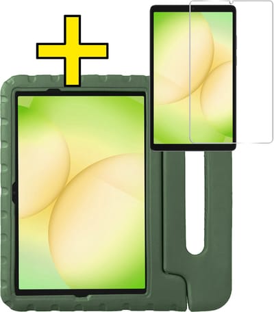 Hoes - Geschikt voor Samsung Galaxy Tab A11 Plus - Met Screenprotector - Kinderhoes Shockproof Bumper - Kidsproof Case - Tablet Hoesje - Kinder Hoesje Cover - Donkergroen