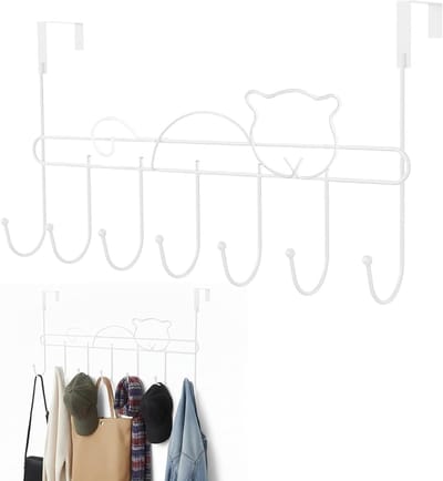 Set van 2 Deurhaken in Kattenontwerp, Metalen Deurhangers zonder Boren, Ideaal voor Jas, Badjas en Tassen - Wit, 41.6 x 21.8 cm