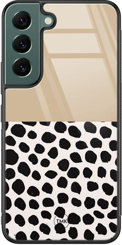 Hoesje geschikt voor Samsung Galaxy S22 - Brown dots abstract - Bruin - TPU luxe case (glossy toplaag) - Geometrisch patroon - Hardcase backcover zwart