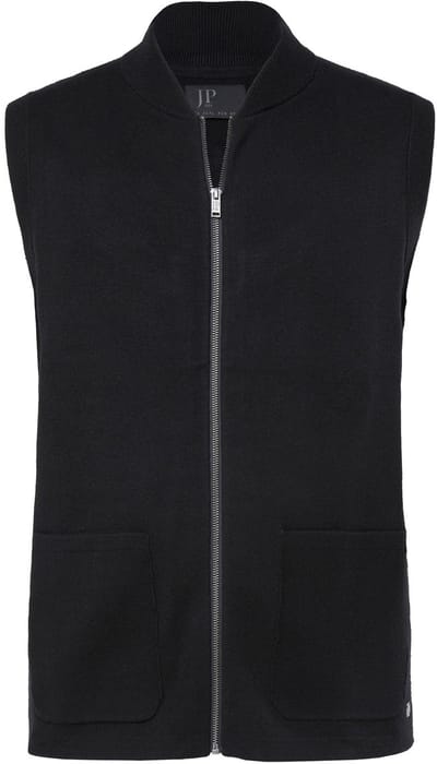 JP 1880 - Heren - Bodywarmer elastisch breisel collegekraag rits - Zwart - Maat 3XL