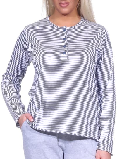 Dames Pyjama Top Mix & Match met lange mouwen in gestreepte optiek